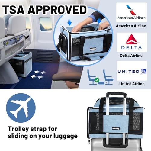 Cat Carrier Top-Expandable 18x11x11, United Delta American Airline Approved | Soft Samll Dog Pet Carry-On Bag Underseat in Cabin, Puppy Air Travel Crate 10 Pounds, Kitten TSA Plane Carrying Case Blue - color: Blue