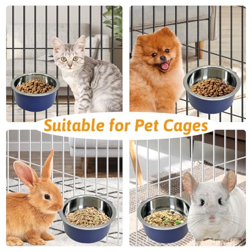 Hamiledyi Crate Dog Bowl Cat 2 Pcs Removable Stainless Steel Hanging No Spill Pet Bowl for Kennels Durable Detachable Design Fits Small Medium Dog Cages (Dark Blue - color: Dark Blue