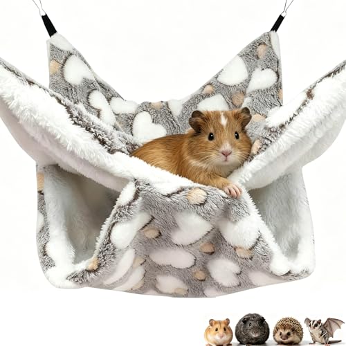 Guinea Pig Ferret Hammock for Cage - Machine Washable Double-Decker Hanging Bed - Fits Sugar Glider,Fancy Rat,Hamster,Gerbil - 13.3" x 13.3" - Love Coffee Pattern - size: 13.3''X13.3''