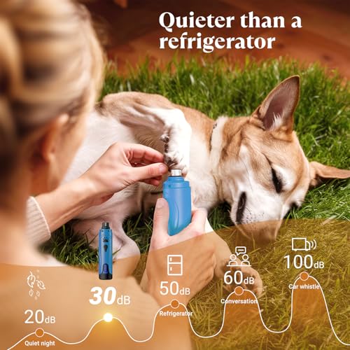 Dog Nail Grinder, Dog Nail Trimmers and Clippers Kit, Super Quiet, Rechargeable, for Small Large Dogs Cats Toenail Claw Grooming,3 Speeds - color: Lake Blue