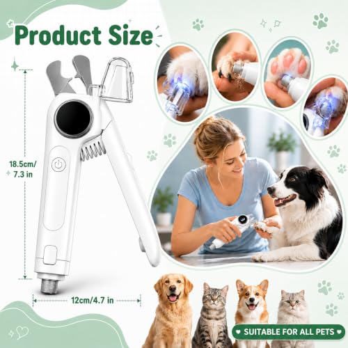2-in-1 Dog Nail Clippers with LED Light and Grinder, Quiet Rechargeable Pet Nail Trimmer with Dust Collector, Quick Sensor Grooming Tool for Dogs and Cats, Black Nails