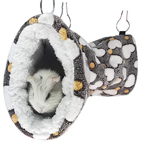 LEFTSTARER Guinea Pig Accessories Sugar Glider Cage Accessories Hamster Rat Toys Ferret Hammock Hanging Tunnel for Small Animals （Heart-Brown） - color: Brown