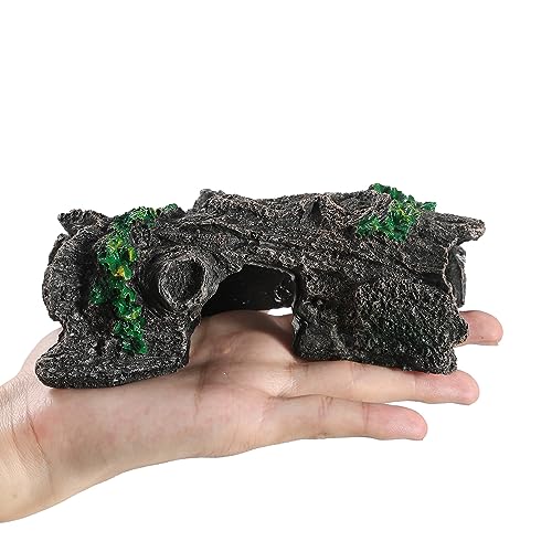 IBWell Aquarium Wood Fish Tank Decorations，Resin Fake Logs Terrarium DÉCor, Reptile Hide Aquarium Hideout for Fish Cave, Small Turtles, to 20 Gallon Tank - size: 6.3"*2.0"*8.9"