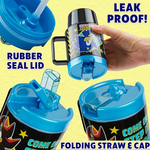 Get Trend Sonic the Hedgehog Kids Water Bottle with Straw 16.9 oz BPA Free Plastic Cup with Lid Handle Reusable Drinking Tumbler for School Gifts for Kids (Black Sonic) - color: Black Sonic