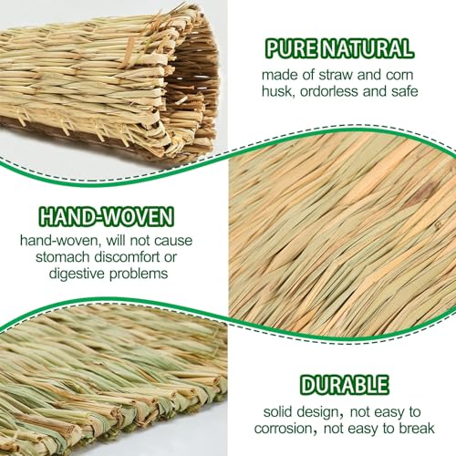 2 PCS Rabbit Grass Mats, Natural Straw Hay Woven Rabbit Bed Cage Mats Pet Handmade Bedding, Sleeping Chewing Nesting and Toys for Hamster Bunny Chinchilla Bird and Other Small Animal (2Pcs)