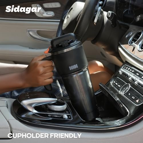 32 oz Insulated Tumbler with Push-button Lid and Handle, Black | 316L Stainless Steel, Leakproof Lid, Double-Wall Vacuum Insulation, Keeps Drinks Hot or Cold for Work, Travel & Daily Use - color: Black