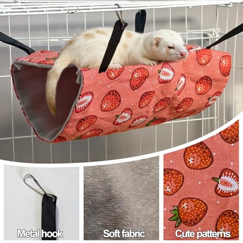kathson 4 PCS Ferret Hammock Set,Washable Guinea Pig Hideout Bed,Soft Hamster Toys Hanging Tunnel Mats, Small Pets Cage Accessories for Rat, Sugar Glider, Squirrel(Pink) - color: Pink