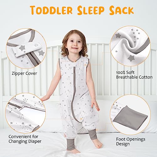 Miracle Baby Sleep Sack with Feet, 0.5 TOG 100% Cotton Wearable Blanket with Legs, Sleeveless Sleeping Bag for Babies(2 Pack) - color: Bee + Star, size: M (12-24 Months)