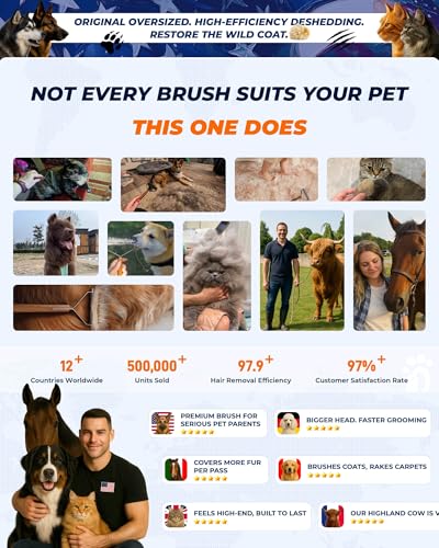 Over-Sized 2-Sided Dog Brush For Shedding Undercoat Rake for Dogs & Cats & Horses, Remove Mats, Dematting Comb,Gentle Grooming Brush for German Shepherds Medium to Long-Haired Pets(African Padauk) - size: Premium - Max - African Padauk