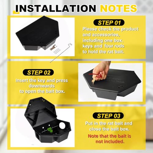 Qualirey 2 Pcs Large Rat Bait Station Bulk with Keys 13.58 x 8.98 x 3.35 Inch Rodent Station Rat Boxes, Made of Sturdy Materials, Bait Not Included (Black) | 13.58"x8.98"x3.35" Mouse Station for Outdoor Indoor, Sturdy Lockable Design, Bait Not Included -