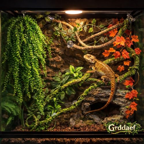 Grddaef Reptile Vines Plants for Terrarium, Flexible Vines Jungle Climbing Branch with Leaves Tank Decor for Snakes Bearded Dragons Geckos Hermit Crabs Lizards Chameleons