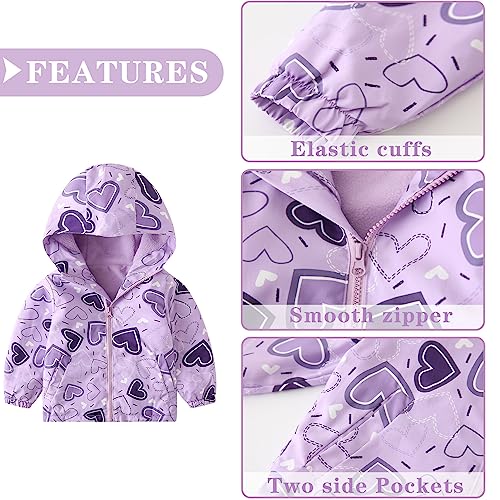 Happy Cherry Toddler Boy Girl Fleece Lined Jackets Waterproof Hooded Windbreaker Coat for Winter Fall 2023 - color: Thick Purple, size: 2-3T