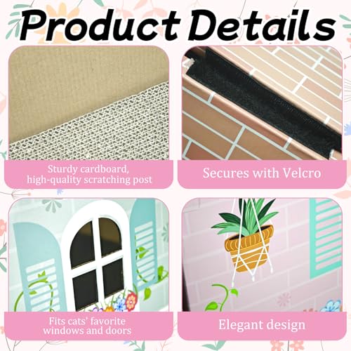 Cinrobiye Cardboard Cat House with Scratcher Spring Pet Board Bed Cave Playhouse Hideaway Hideout Condo Decor Small Animals Scratch Box for Indoor Cats Kittens Rabbits Bunny - color: Pink
