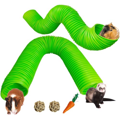 Hamiledyi 2 Pack Hamster Fun Tunnels, Guinea Pigs Plastic Tube, Hamsters Foldable Exercising Training Hideout Tunnel & 2 Pack Grass Balls, Small Animals Toys for Chinchillas Gerbils Ferrets(Green) - color: Green
