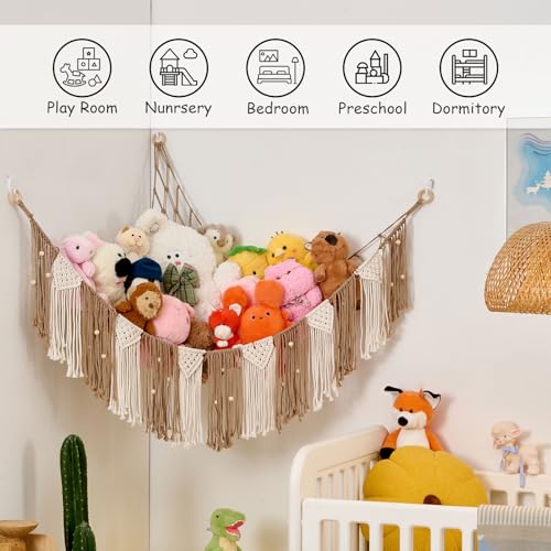 Stuffed Animal Hammock with Weaving Tassels and Beads Milk Coffee - color: Milk Coffee