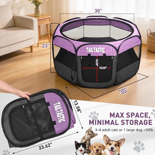 Portable Pet Playpen for Medium Dogs & Cats, Foldable Puppy Safety Pen with Removable Zipper Top, Breathable Mesh Dog Delivery Room, Indoor Isolation Cage for Pets (Purple, Medium) - color: purple, size: Medium