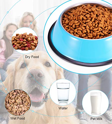 Stainless Steel Dog Bowls, Food and Water Non Slip Anti Skid Stackable Pet Puppy Dishes for Small, Medium and Large Dogs (2 Pack) - color: Blue, size: 1.5 Cup/12 oz