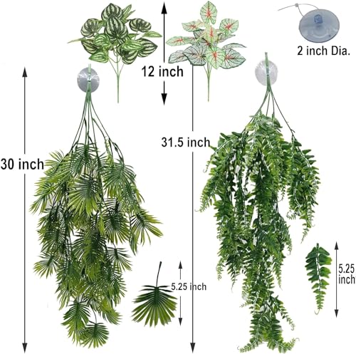 Reptile Plants for Bearded Dragon Tank Accessories, Terrarium Plant Artificial Decor for Snake Cage, Fake Plant for Leopard Gecko Habitat, Lizard Chameleon Ball Pythons (Group ABN) - color: Group Abn