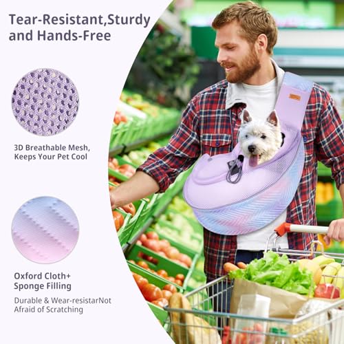 Pet Sling Carrier for Small Dogs Cats,Adjust Drawstring & Zipper Security Hook Triple Designs for Pets' Securty Dog Bag,Breathable Travel Pet Puppy Sling Carrier (Purple, L (10-14lbs)) - color: Purple, size: L (10-14 lbs)