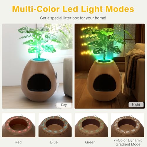 Eggloa6 Hidden Cat Litter Box with Artificial Plants ＆ Odor Removal System, Egg-Shaped Enclosure Includes Scoop ＆3PCS Liners Secret, Discreet Furniture, DIY Assembly Cat Litter Box Cabinet (Brown) - color: Brown