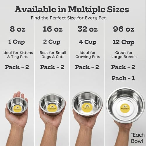 2 Pack Shallow Stainless Steel Cat & Dog Bowls, 4 Cup (32oz) Each, Heavy Duty Small Pet Only Puppy Kitten & Birds Feeder Replacement Bowl, Rust Resistant Metal Cat Dishes for Food & Water - size: 4 Cup (32oz)