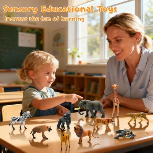 65PCS Safari Jungle Animals Figures Toy with Building Blocks for Kids 3-8 | Realistic African Wild Animals with Fence & Storage Box, Zoo Learning Toys Christmas Birthday Gift for Boys Girls - style: Safari Animals Playset