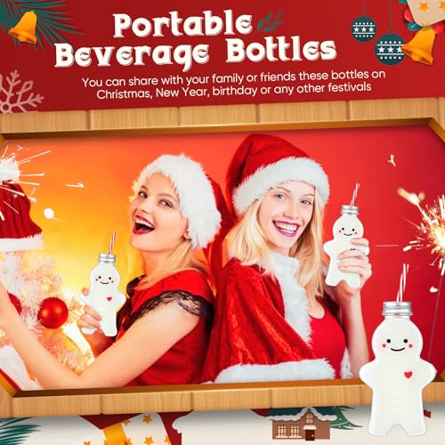 Sliner Christmas Bottles with Straws Including 20 Pcs Empty Plastic Drink Bottle & 20 Pcs Straws & Caps for Christmas Party Juice Milk Cup Drink Water Containers(20 Set,Gingerbread Man) - style: Gingerbread Man