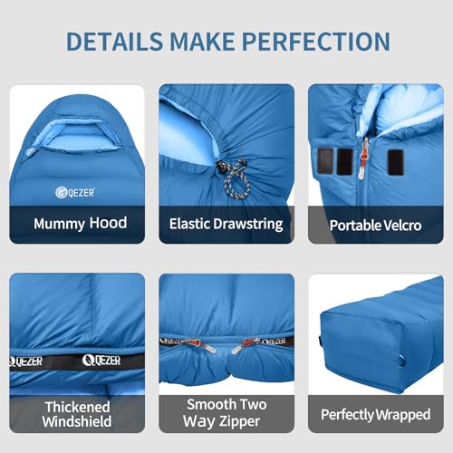 0 Degree Down Sleeping Bag for Adults,Cold Weather Backpacking | 650 Fill Power Down, 4-Season Use, Large Lightweight Compact Carry, Camping Hiking Backpacking - color: 1000g-Blue