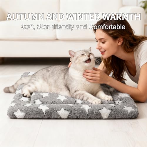 Dog Bed Mat, Reversible Crate Pad & Cute Dog Bed - Machine Washable Kennel Mat with Ultra Soft for Small Dogs & Cats - color: Grey&Star, size: 18"L x 14"W x 1.5"Th