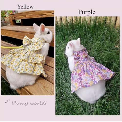 Rabbit Leash and Harness Set Adjustable Bunny Rabbit Dress Rabbits Clothes Outfit for Small Pet Ferret Guinea Pig Kitten Puppy (Dark Pink,L) - color: Dark Pink, size: L