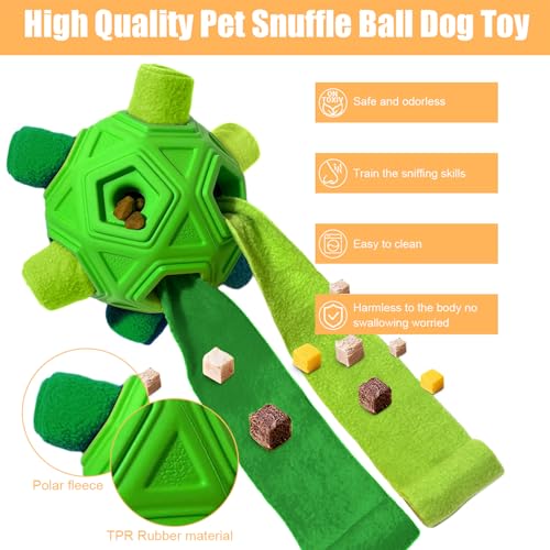 Dog Snuffle Ball-Interactive Puzzle Dog Toys Encourage Natural Foraging Skills Slow Feeder for Training and Stress Relief, Cloth Strip Hiding Food Dog Toys for Any Size Dogs (All Green) - color: All Green