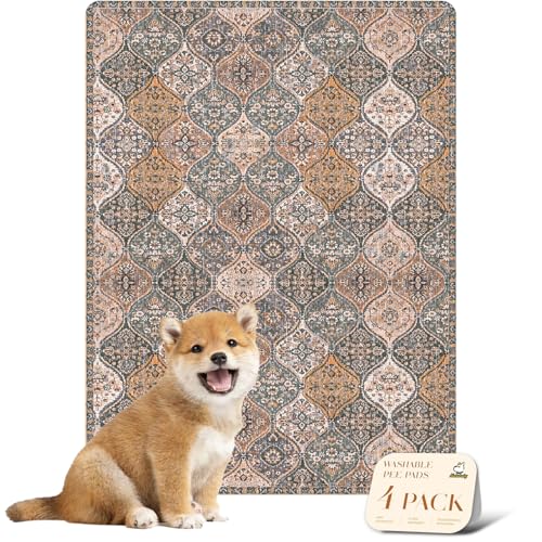 nunubaby 4PACK Washable Pee Pads for Dogs, Stylish, Non-Slip and Leak-Proof Pee Pads. Reusable Potty Pads for Dogs for Crates and Floors.(Brown/Multi,18" x24" ) - color: Brown/Multi, size: 18x24 Inch (Pack of 4)