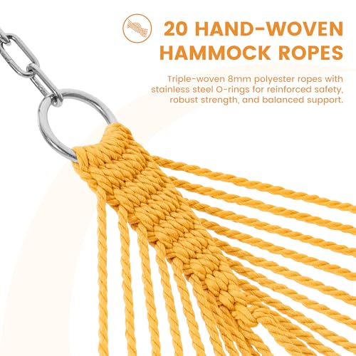 Lazy Daze XL Handwoven Caribbean Rope Hammock, 2+ Person Hammock | 13FT Polyester Outdoor Hammock with Spreader Bars & Straps & Carabiners, 500lbs Capacity for Outside, Patio, Yellow - color: Yellow