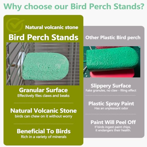 4Pack Bird Perch Stands Parrot Beak Grinding Stone Platform,Green-S | Parakeet Foot Claws Trimmer,Calcium Perch Climbing Chewing Toys for Small Medium Birds Cockatiel Conure Lovebird Budgie - color: 4Pack Green | S