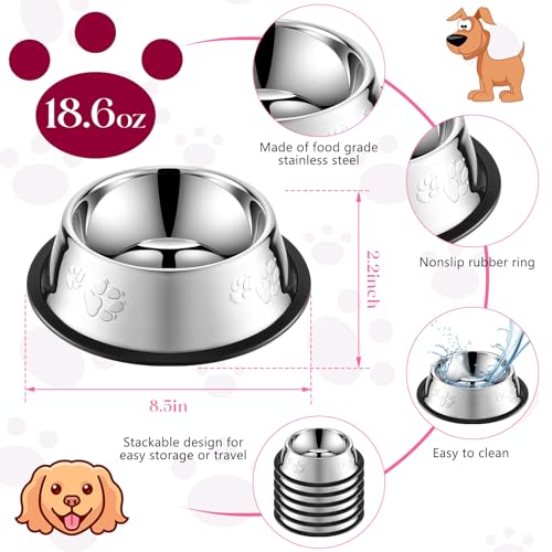 8 Pack Stainless Steel Dog Bowls Metal with Rubber Base Non-Slip Pets Puppy Cats Feeding Food and Water Bowls Dishwasher-Safe for Indoor Small Medium Large Dogs Cats Kitten Rabbit(18.6 oz) - size: 18.6 oz