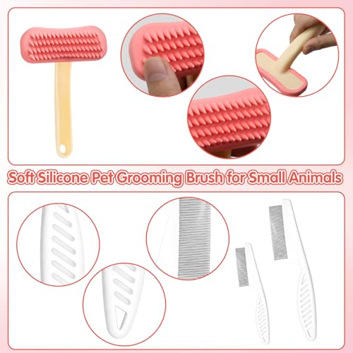 3Pcs Rabbit Brush Bunny Grooming & Flea Comb, Practical Animal Brush for Groomings, Soft Silicone Small Animal Massage Comb, Bunny Grooming Kit Suitable for Cats Puppies & Other Pets - color: 1pc/pink-Flea brush