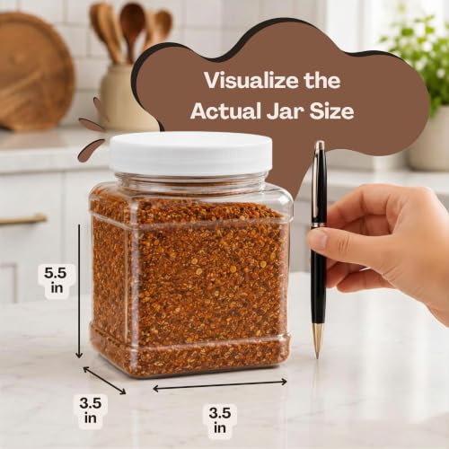 Pride Of India Clear Food Grade PET Plastic Square Grip Storage Jar w/Cap | 32 Fluid Ounces (3-4 Cup Storage Capacity) | BPA Free USA Made - size: Medium Square Grip Jar & Cap