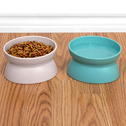 Kitty City Elevated Cat Bowls (Set of 2), Whisker-Friendly Raised Cat Food & Water Dishes, Modern Pedestal Design, Dishwasher Safe, 6.5 oz Each – Teal & Light Pink - color: Pastel, style: Small - Standard