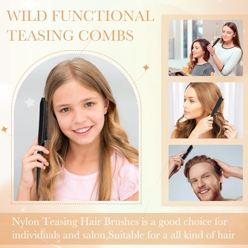 Yaomiao 6 Pack Teasing Brushes 3 Row Combs,Black | Nylon Bristle Tool for Women Styling, Back Combing Root Lifting Fine Hair Volume, Scalp Massage, Salon Home Use - color: Black