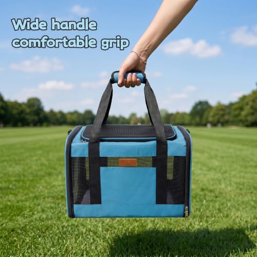 YUNIQUE Soft-Sided Cat & Dog Carrier for Pets Up to 15 Lbs, Airline Approved Collapsible Travel Puppy Carrier with Lightweight Fabric Design (Blue) - color: blue