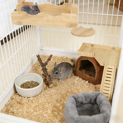 Chinchilla Suspension Bridge, Wooden Chinchilla ledges and Platforms, Small Animals Habitat Toy, Cage Accessories & Habitat Décor for Chinchillas, Hamster, Guinea Pig, Squirrel, Sugar Glider