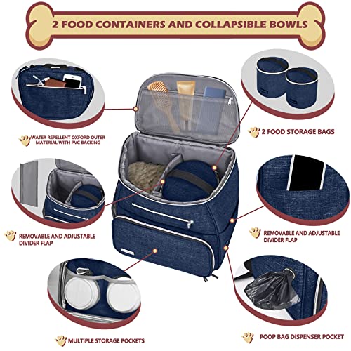BAGLHER丨Dog Travel Bag Backpack, Airline Approved Pet Supplies Backpack, Dog Travel Bag with 2 Silicone Collapsible Bowls and 2 Food Baskets Dark Blue - color: Dark Blue