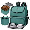 BAGLHER Pet Travel Bag, Double-Layer Pet Supplies Backpack (for All Pet Travel Supplies), Pet Travel Backpack with 2 Silicone Collapsible Bowls and 2 Food Baskets Green - color: Green