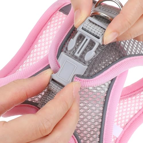 Adjustable Rabbit Harness and Leash Set, Escape Proof Breathable Mesh Rabbit Vest, Small Pet Harness and Leash for Rabbit Kitten Ferret Puppy, Pink Gray Walking Accessories