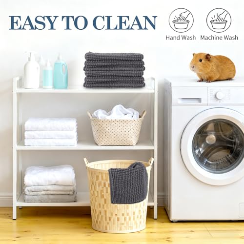 Klmnop 6 Pack Washable Guinea Pig Cage Liner, 12x12 Inch Fleece Liners for Guinea Pig Cage, Reusable Bedding Mats Training Pads for Small Animals Like Bunny Rabbit or Hamster(Dark Gray)