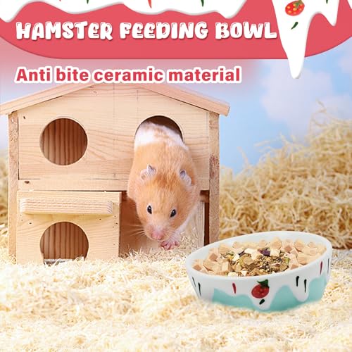 3.4oz Small Animal Food Bowl, Heavy Anti-Tipping Ceramic Pet Bowls with Strawberry Pattern, Hamster Water Bowl for Gerbils/Guinea Pigs/Reptile/Bird, Easy to Clean Hamster Food Bowl (Pink, A) - color: Pink
