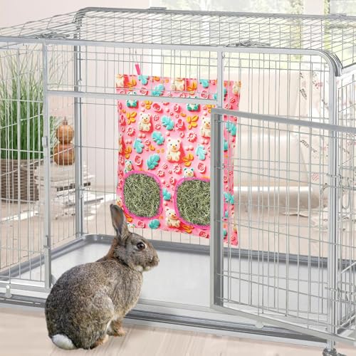 UPINS 3Pack Guinea Pig Hay Feeder Bag,Bunny Rabbit Cage Bag Hanging Holder | Guinea Pig Cage Feeder,for Bunny Rabbits,Chinchillas,Hamsters,Small Pets,and Animals - color: Blue Pink Green