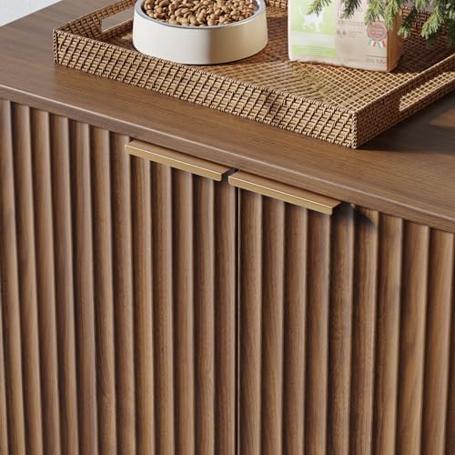 Evermagin 31.5" Cat Litter Box Enclosure Furniture, Walnut | Hidden Litter Box Cabinet, Modern Indoor Cat House, Fluted Kitty End Table for Living Room, Bedroom, Entryway - color: Walnut