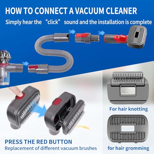 2-in-1 Pet Grooming Kit Compatible with Dyson V7 V8 V10 V11 V15 Cleaner | Dog Hair Vacuum Attachment Removes Loose Hair Dander Undercoat Tangles Self-Cleaning with Extended Vacuum Hose Trigger Lock - color: Pet Grooming Kit Suitable for Large Breed Dog or