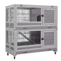 Aivituvin Large Rabbit Hutch Indoor and Outdoor Folding Bunny Cage on Wheels Guinea Pig Cage with Deep No Leak Pull Out Tray,Upgrade Version (Light Gray)
